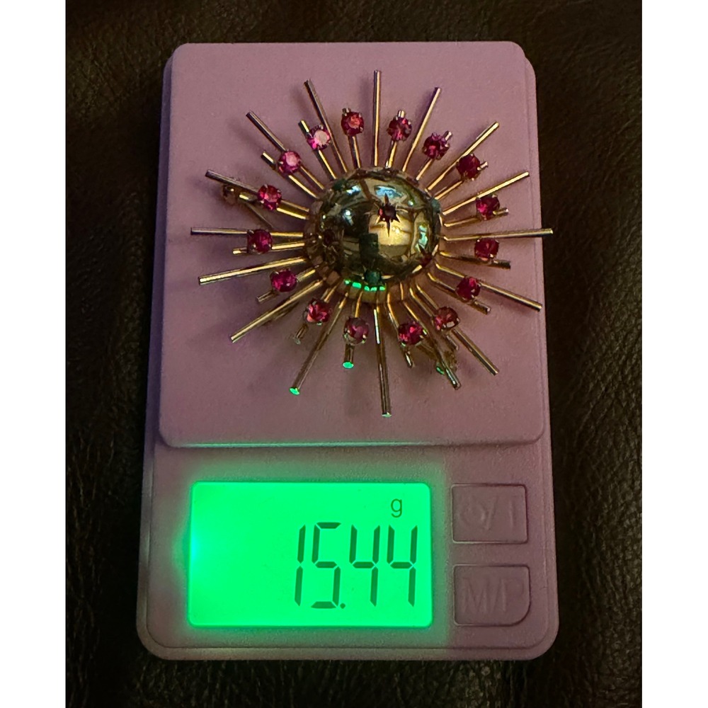 Coro Pegasus 10k Gold & Ruby Atomic Sputnik Brooch 15 Grams - Picture 5 of 5